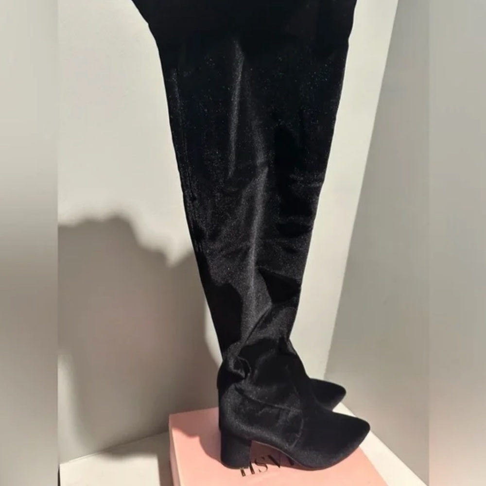 Smash Shoes Malia Black Velvet Thigh-High Boots | Size 10 | New in Box